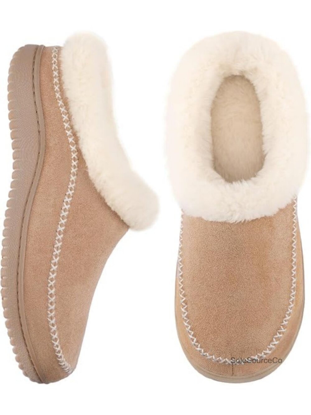 Mocc-On Slippers Faux Suede Faux Fur Lined Memory Foam Women's
